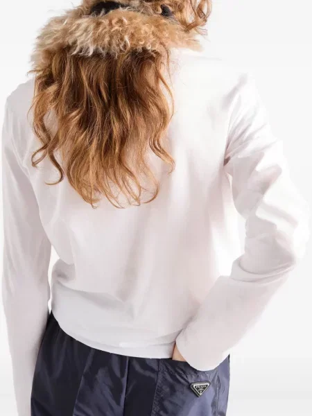Tricou Prada din jerseu lung alb