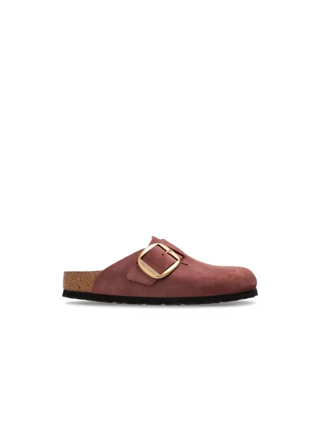 Klapki Birkenstock skórzane na sprzączkę różowe