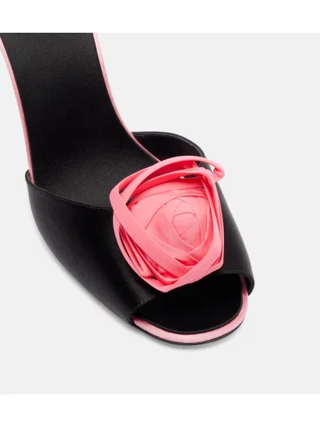 Satenaste mules Roger Vivier s cvetličnim vzorcem črna