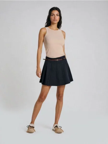 Плісирована міні спідниця з і домішкою темно-синій синя