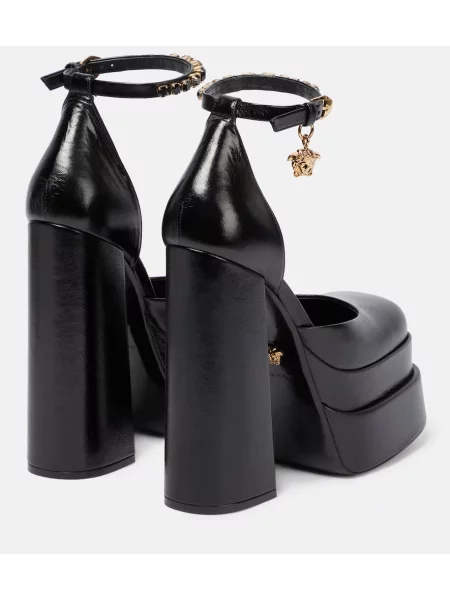 Pantofi cu toc Versace din piele cu platformă negru