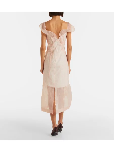 Asymetrické midi šaty Victoria Beckham s volánmi organza ružová