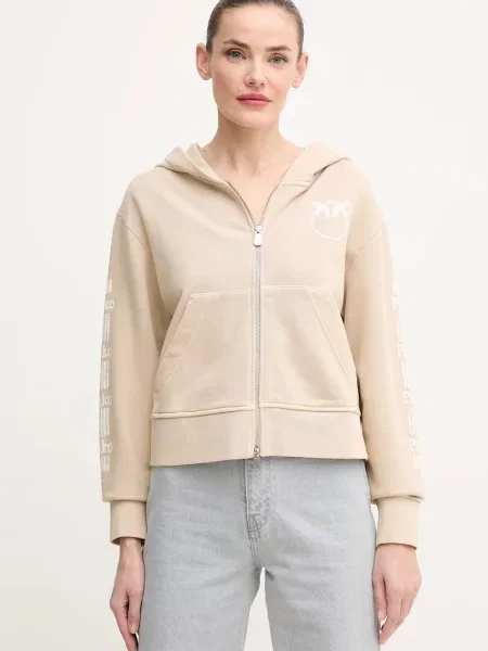 Суичър с качулка Pinko с качулка с принт бежово
