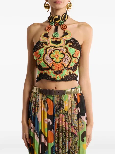 Croșetat top Etro cu model floral negru