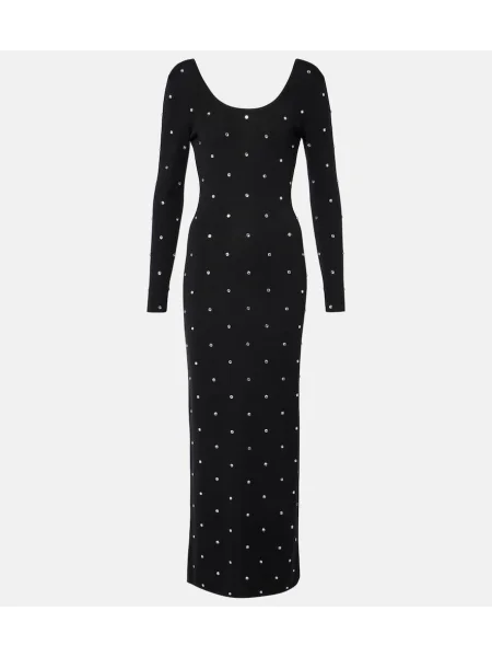 Sukienka midi Versace wełniana z kryształkami do kolan czarna