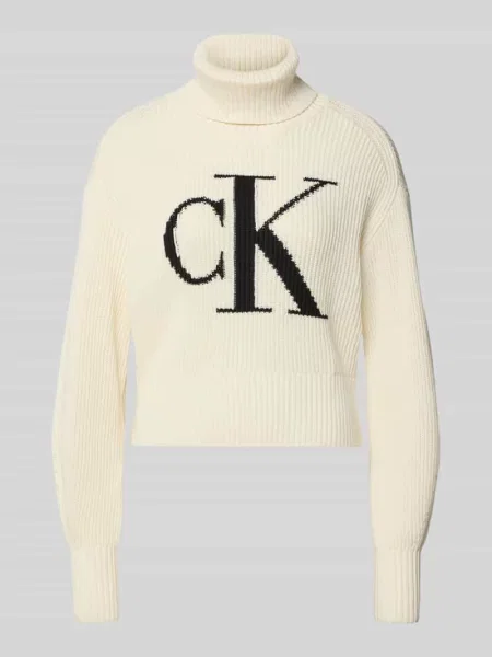 Sweter z dzianiny z golfem Calvin Klein Jeans biały