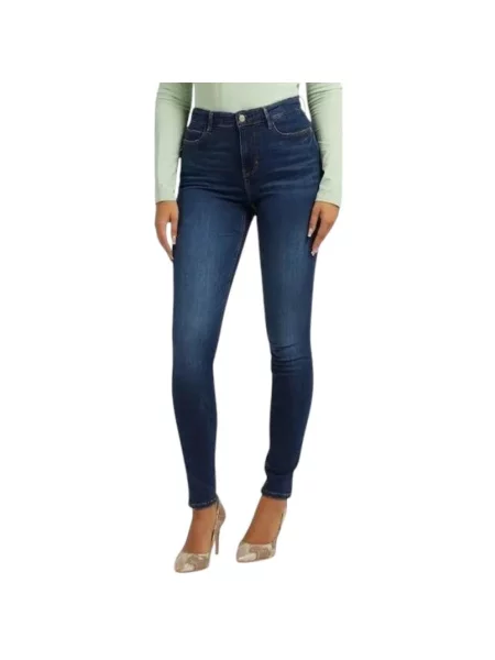 Jeansy skinny Guess z wysoką talią niebieskie