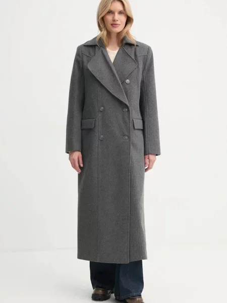 Gestuz płaszcz z domieszką wełny przejściowy dwurzędowy szary