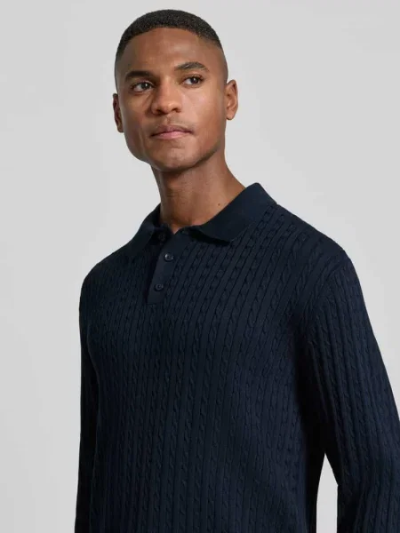 Sweter z dzianiny z kołnierzykiem polo Mcneal granatowa