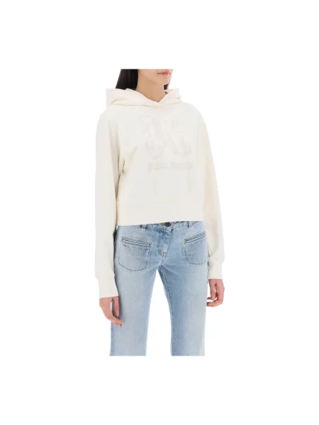 Krótka bluza z kapturem Palm Angels z kapturem biała