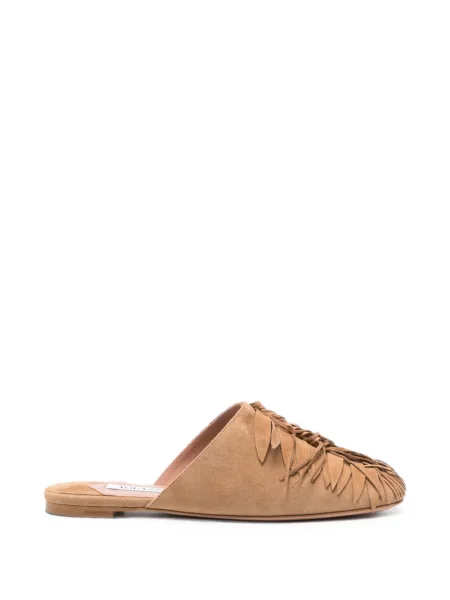 Papuci tip mules Aquazzura cu franjuri din piele de căprioară