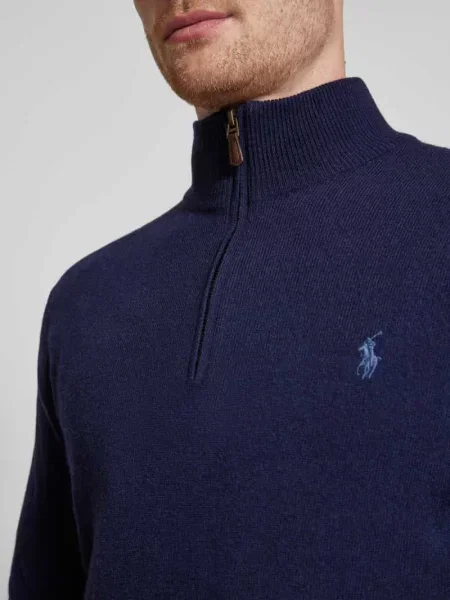 Sweter Ralph Lauren wełniany ze stójką z długim rękawem niebieski