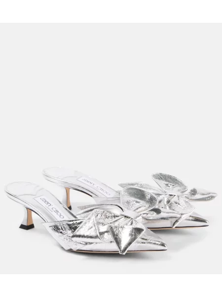 Papuci tip mules Jimmy Choo din piele argintiu