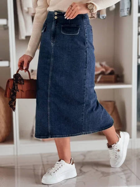 Fustă midi Dstreet până la genunchi cu crăpătură albastru