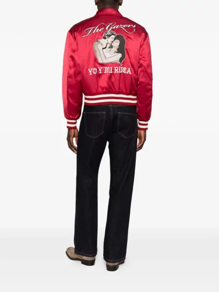 Geacă bomber Second/layer cu broderie din satin roșu