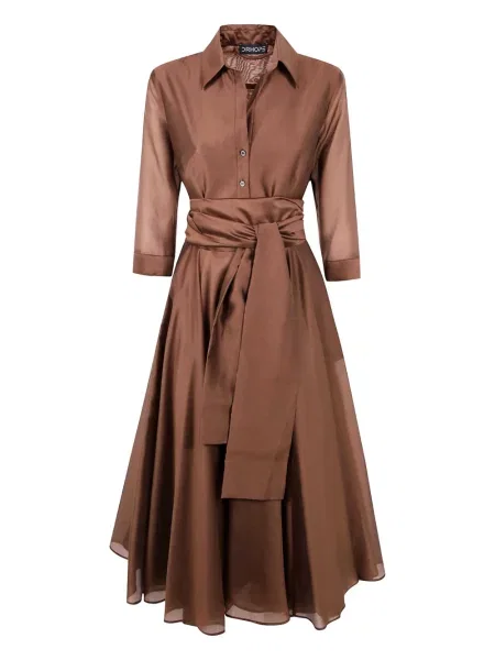 Cu centură rochie midi Drhope maro