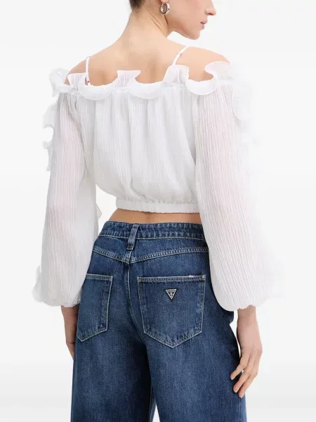 Top Guess cu volane alb