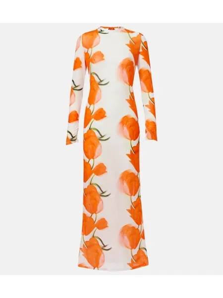 Rochie maxi Alexandra Miro cu model floral de costum alb