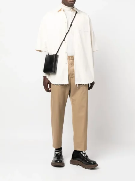 Iš natūralios odos dirželis rankinė Jil Sander pinti juoda