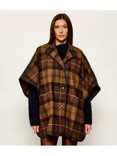 Barbour De lână poncho Judith | Relaxed fit cu adaos de piele maro