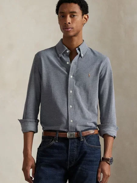 Риза Polo Ralph Lauren със стандартна кройка с яка с копче тъмносиньо