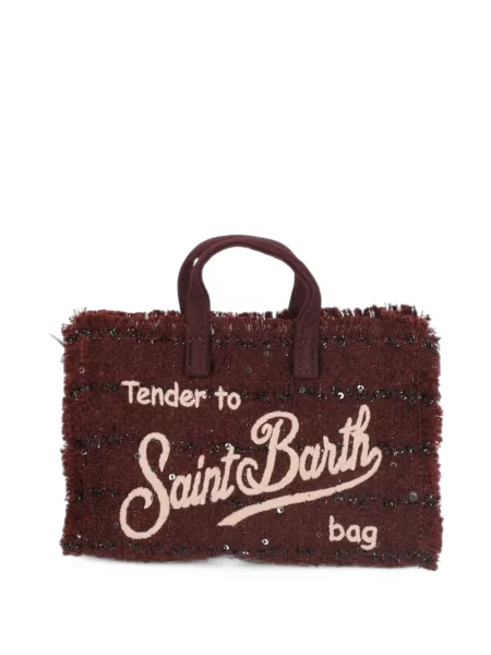 Geantă shopper Mc2 Saint Barth cu paiete din tweed maro