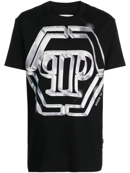 Къс тениска Philipp Plein с принт черно