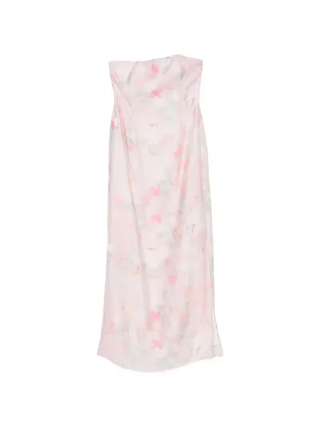 Rochie midi Bernadette cu model floral cu imagine fără bretele roz