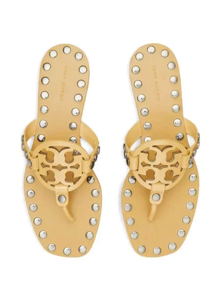 Sandale Tory Burch din piele fără toc cu tepi galben