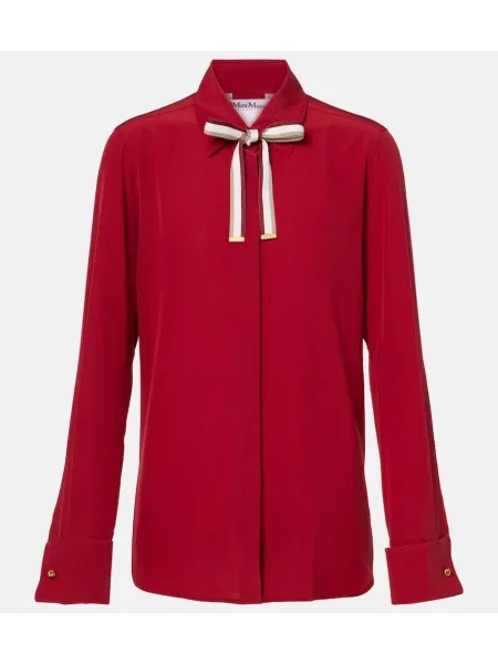 Jedwabny top Max Mara z kokardką czerwony