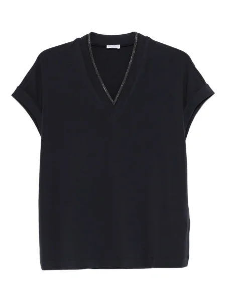 Tricou Brunello Cucinelli cu decolteu în V albastru