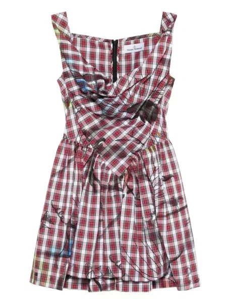 Sukienka mini Vivienne Westwood w kratkę drapowana garniturowa czerwona