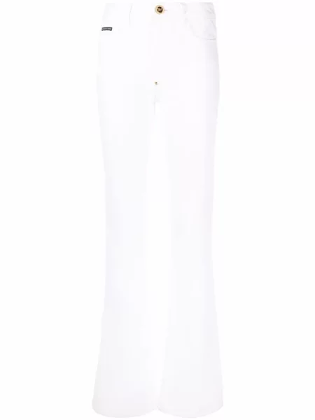Jeansy dzwony Philipp Plein z wysoką talią białe