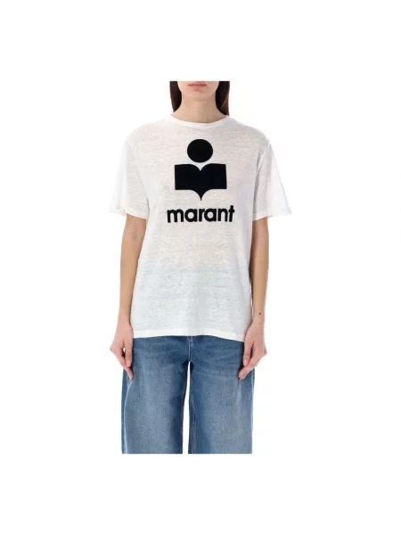 Lniana koszulka Isabel Marant Etoile z nadrukiem casual biała