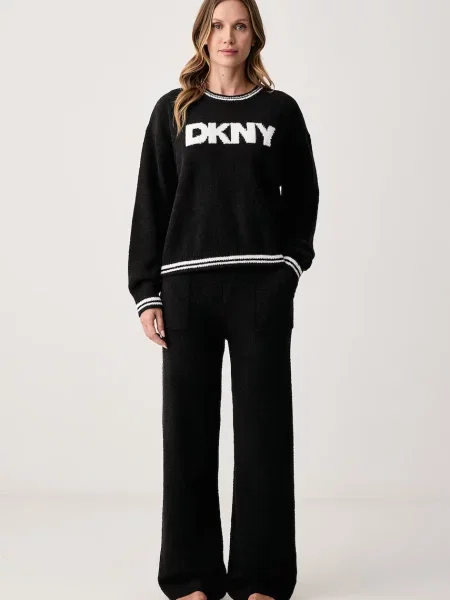 DKNY dvoudílné pyžamo fleecové černé