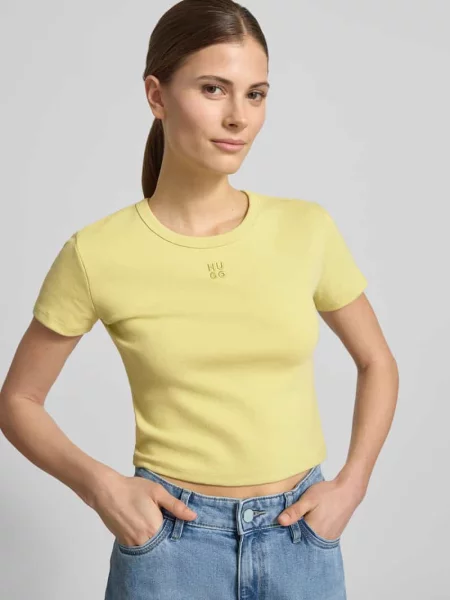 T-shirt o kroju slim fit z mieszanki bawełny model DELANOR' Hugo beżowa