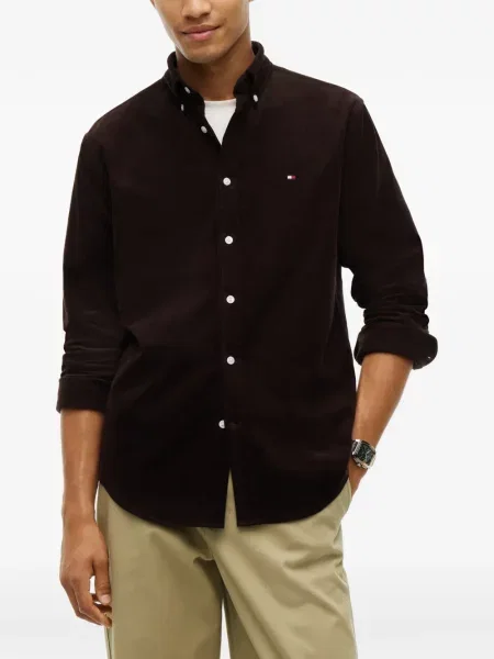 Cămașă Tommy Hilfiger de catifea cord maro
