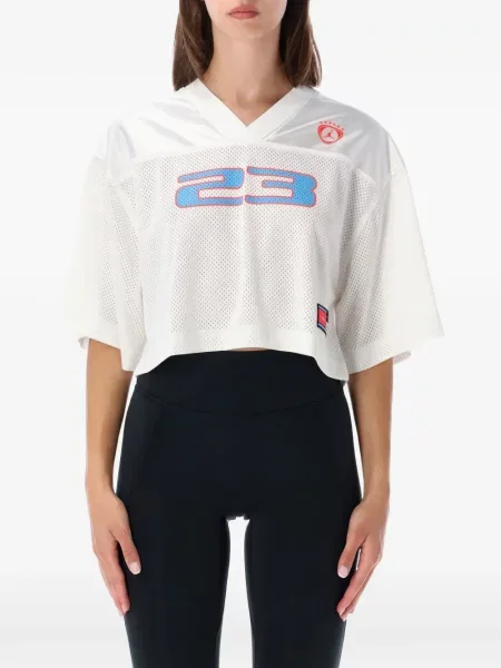 Decupat top Nike plasă cu broderie alb