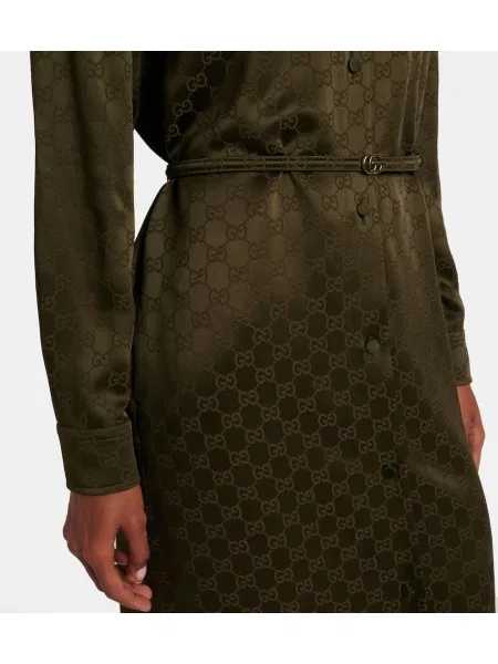 Rochie tip cămașă Gucci din satin de costum verde