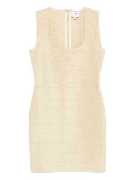 Mały sukienka mini Hervé Léger garniturowa prążkowana złota