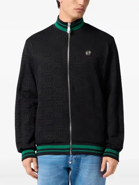 Hanorac cu fermoar Philipp Plein din jacard negru
