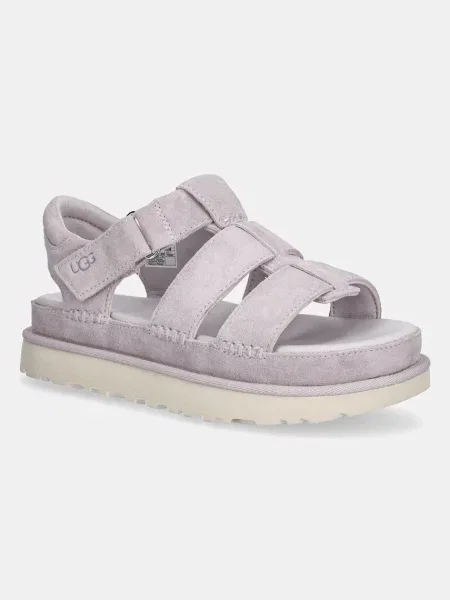 Велурени сандали UGG Goldenstar Strap с платформа розово