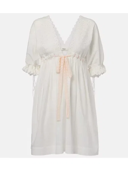 Rochie Chloé cu broderie alb