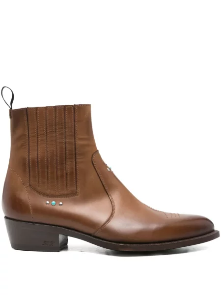 Botine Lidfort din piele cu strasuri maro
