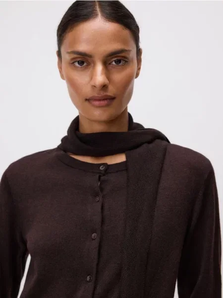 Reserved Кардиган із знімною хусткою темно коричневий