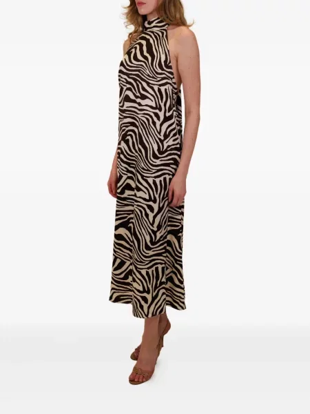 Sukienka midi Azeeza w zebrę do kolan z dekoltem halter czarna