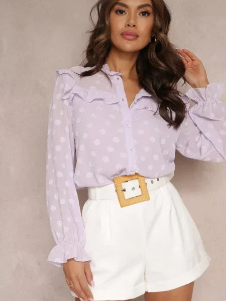 Cămașă Violetă cu Manșete și Decolteu Ornamente Kerra