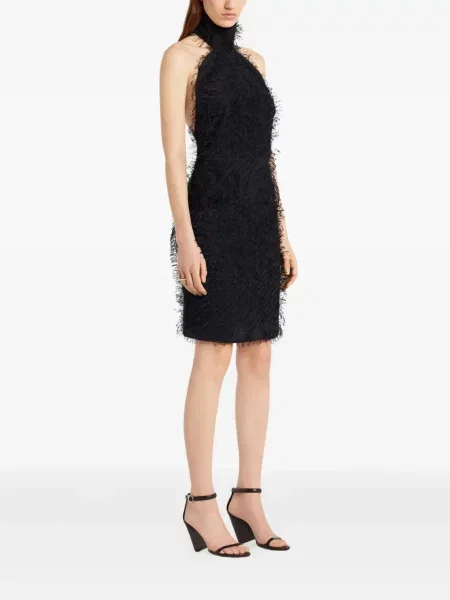 Rochie Courreges cu franjuri cu gât halter de costum negru