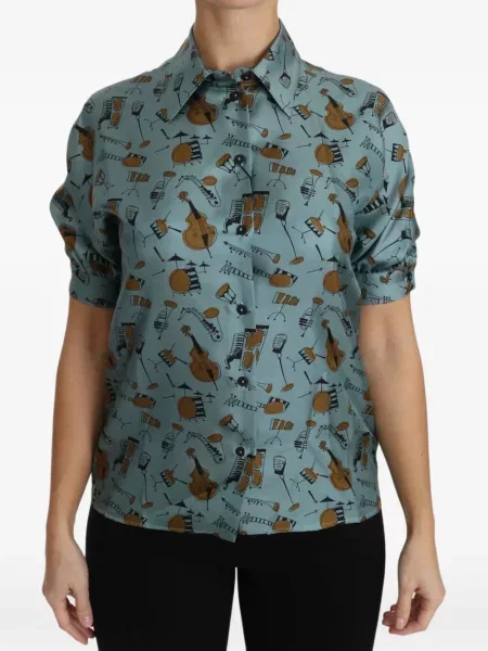 Cămașă Dolce & Gabbana de mătase cu imagine albastru