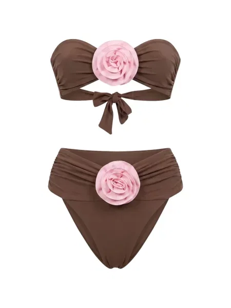 Bikini La Reveche cu model floral cu aplicații maro